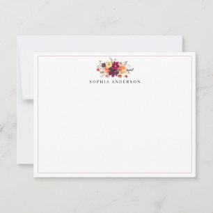 Cartão De Notas Chic Autumn Fall Burgundy Orange Floral Watercolor