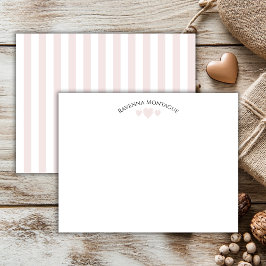 Cartão De Notas Chic Ballet Pink Cracked Hearts Striped Note Card