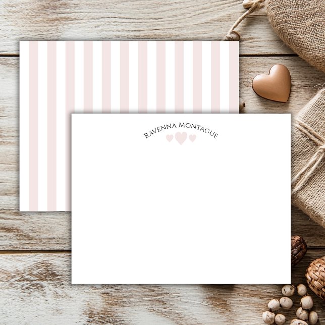 Cartão De Notas Chic Ballet Pink Cracked Hearts Striped Note Card (Criador carregado)