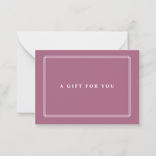 Cartão De Notas Chic Blush | Certificado de Presente Violeta Elega (Frente)