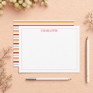Cartão De Notas Chic Clássico de Stripes Coloridas Minimalista