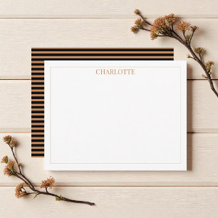Cartão De Notas Chic Clássico Minimalista Black & Brown Stripes
