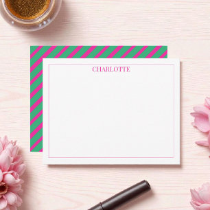 Cartão De Notas Chic Clássico Minúsculo Rosa & Verde com Listras