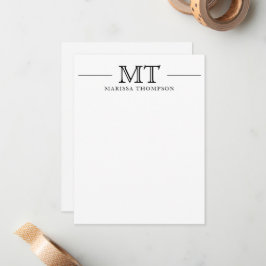 Cartão De Notas Chic de Papel Personalizado Monograma
