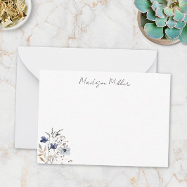 Cartão De Notas Chic Elegant Blue Wildflower Floral