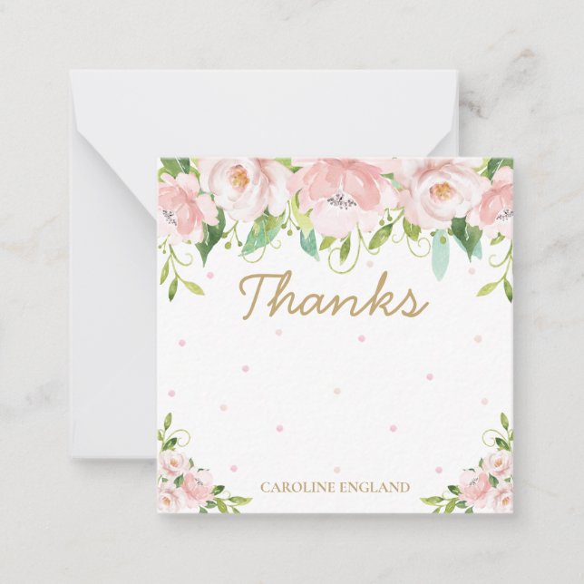 Cartão De Notas Chic Elegant Blush Pink Floral Flowers Nota Card (Frente)