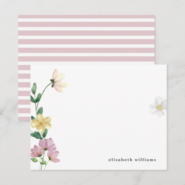 Cartão De Notas Chic Elegant Wildflower Personalizados Floral (Frente/Verso)