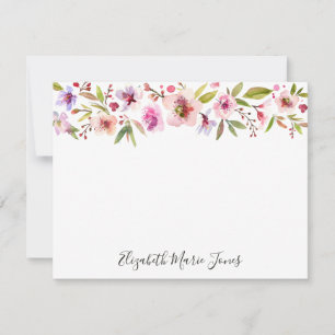 Cartão De Notas Chic Floral Blush Pink Cherry Blossomo Watercolor