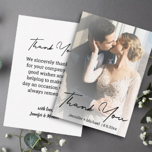 Cartão De Notas chic handwritten wedding photo thank you