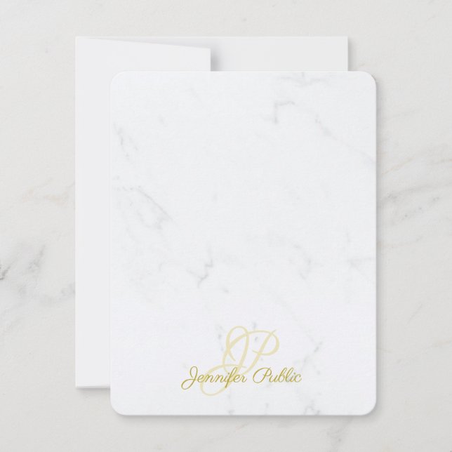 Cartão De Notas Chic Modern Dourado Caligraphed Script Marble Eleg (Frente)