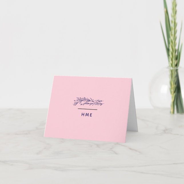 Cartão De Notas Chic Monograma Botânico Rosa (Frente)