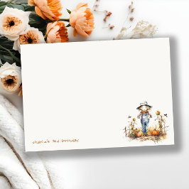 Cartão De Notas Chic Outono Espantalho de Abóbora Colheita Anivers