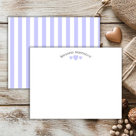 Cartão De Notas Chic Periwinkle Cracked Hearts Striped Note Card