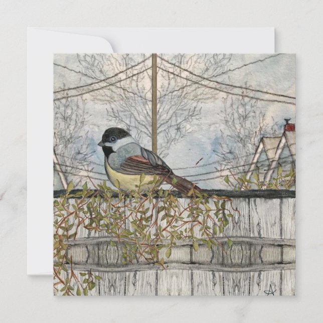 Cartão De Notas Chickadee Bird Blank Flat Note Card (Frente)