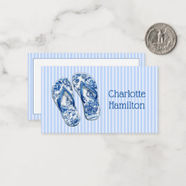 Cartão De Notas Chinelos de Chinoiserie Azul e Branco em Listras