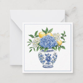 Cartão De Notas Chinoiserie azul e branca com Hydrangeas