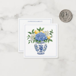 Cartão De Notas Chinoiserie azul e branca com Hydrangeas