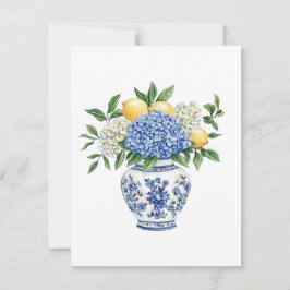 Cartão De Notas Chinoiserie azul e branca com Hydrangeas