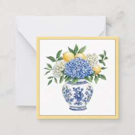 Cartão De Notas Chinoiserie azul e branca com Hydrangeas