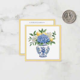 Cartão De Notas Chinoiserie azul e branca com Hydrangeas