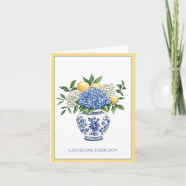 Cartão De Notas Chinoiserie azul e branca com Hydrangeas