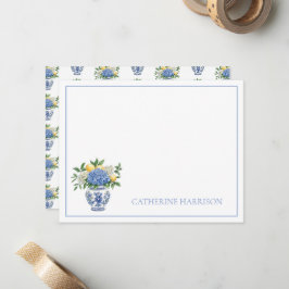 Cartão De Notas Chinoiserie azul e branca com Hydrangeas