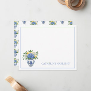 Cartão De Notas Chinoiserie azul e branca com Hydrangeas