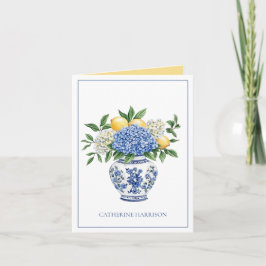 Cartão De Notas Chinoiserie azul e branca com Hydrangeas