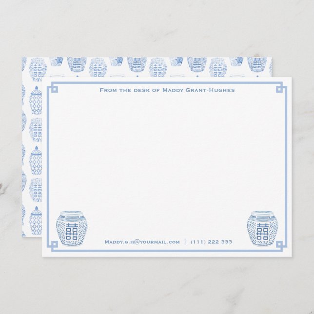 Cartão De Notas Chinoiserie Chic Stationery Da Mesa De Nome (Frente/Verso)