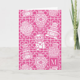 Cartão De Notas Chinoiserie Pagoda – Hot Pink Preppy Asian Garden