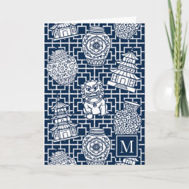 Cartão De Notas Chinoiserie Pagoda – Navy Preppy Asian Garden