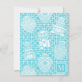 Cartão De Notas Chinoiserie Pagoda – Turquoise Preppy Asian Garden