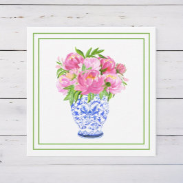 Cartão De Notas Chinoiserie Vase Green Border, rosa,