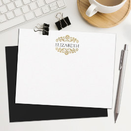Cartão De Notas Chique Elegante Moderno Monograma Preto Dourado