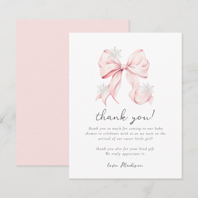 Cartão De Notas Chuva de Bebê Floco de Neve de Inverno com Laço Ro (Frente/Verso)