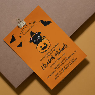 Cartão De Notas CHUVA DE BEBÊ   Halloween Gatinha Bruxa Fofa
