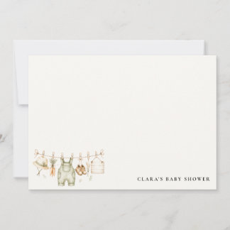 Cartão De Notas Chuveiro de Bebê em Aquarela de Roupas Rústicas de