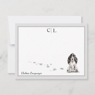 Cartão De Notas Cinza de Cachorro do Cocker Spaniel Borda Monogram