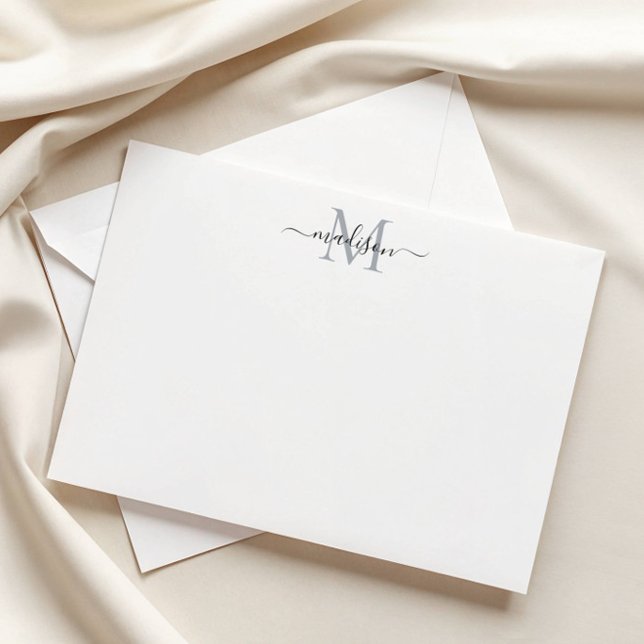 Cartão De Notas Cinza de Monograma de Roteiro Girly de Chic Elegan (Criador carregado)