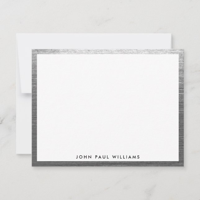 Cartão De Notas Cinza de prata escovada de metal elegante moderno (Frente)