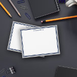 Cartão De Notas Cinza e Marinho Bordas Azuis Adicionar Seu Nome<br><div class="desc">Cartões de nota personalizados elegantes,  em branco,  com bordas em cinza e marinho azul. Adicione seu nome em azul escuro!</div>