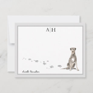 Cartão De Notas Cinza Irlandesa Wolfhound Monograma Seu Nome