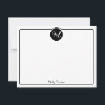 Cartão De Notas Círculo de Monograma Script Moderno Feminino<br><div class="desc">Este design fofo apresenta uma borda simples com um círculo no topo contendo uma inicial de monograma e espaço para um nome/texto na parte inferior. Clique no botão personalizar se você quiser ajustar os elementos do design e/ou modificar ainda mais o texto! Variações deste design, cores adicionais, bem como produtos...</div>