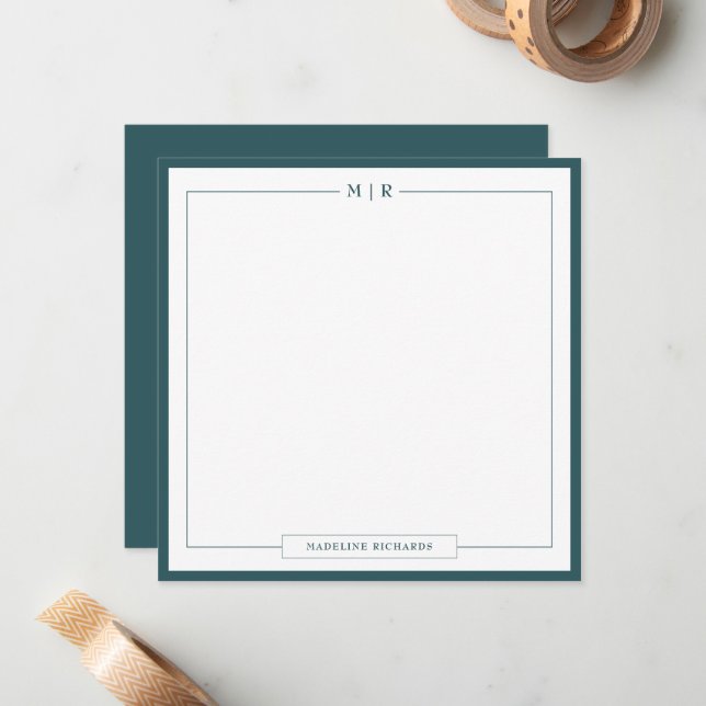 Cartão De Notas Classic Monogram Smoke Green Border Stationery (Frente/Verso In Situ)