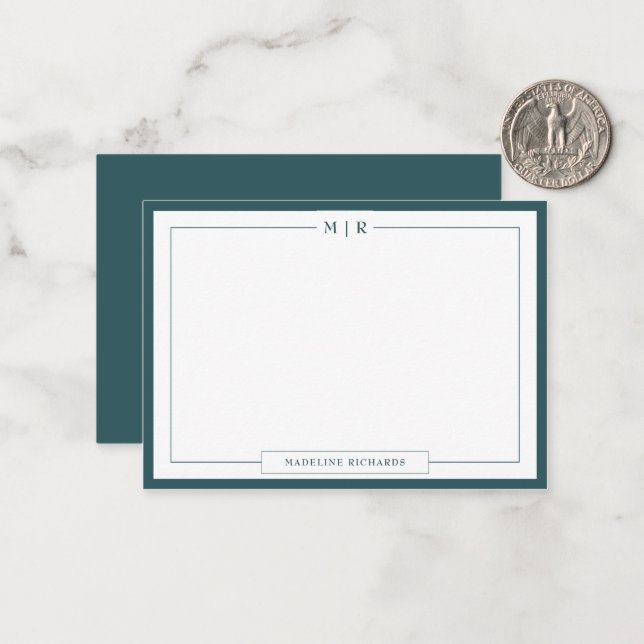 Cartão De Notas Classic Monogram Smoke Green Border Stationery (Frente/Verso In Situ)