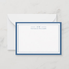 Cartão De Notas Classic Navy Blue Two Border Monogram Lined