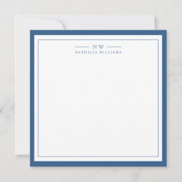 Cartão De Notas Classic Navy Blue Two Border Monogram Lined