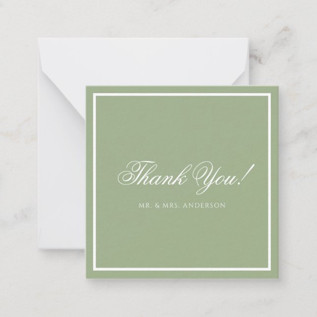 Cartão De Notas Classic Sage Green Border Script Wedding Thank You (Frente)