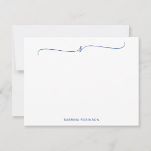 Cartão De Notas Clássica Caligrafia Azul Minimalista