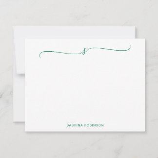 Cartão De Notas Clássica Caligrafia Verde Minimalista